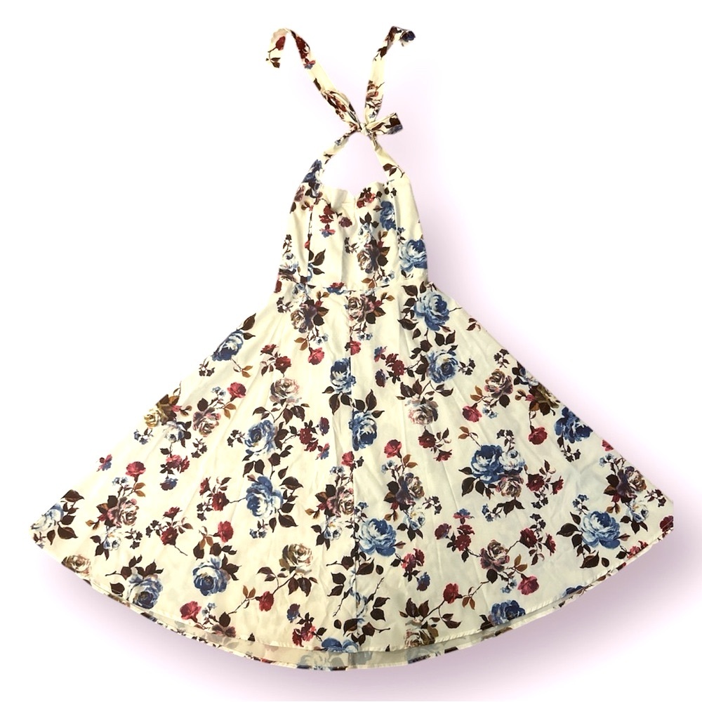NEW LIGHT floral halter dress with smocked back, sz XS